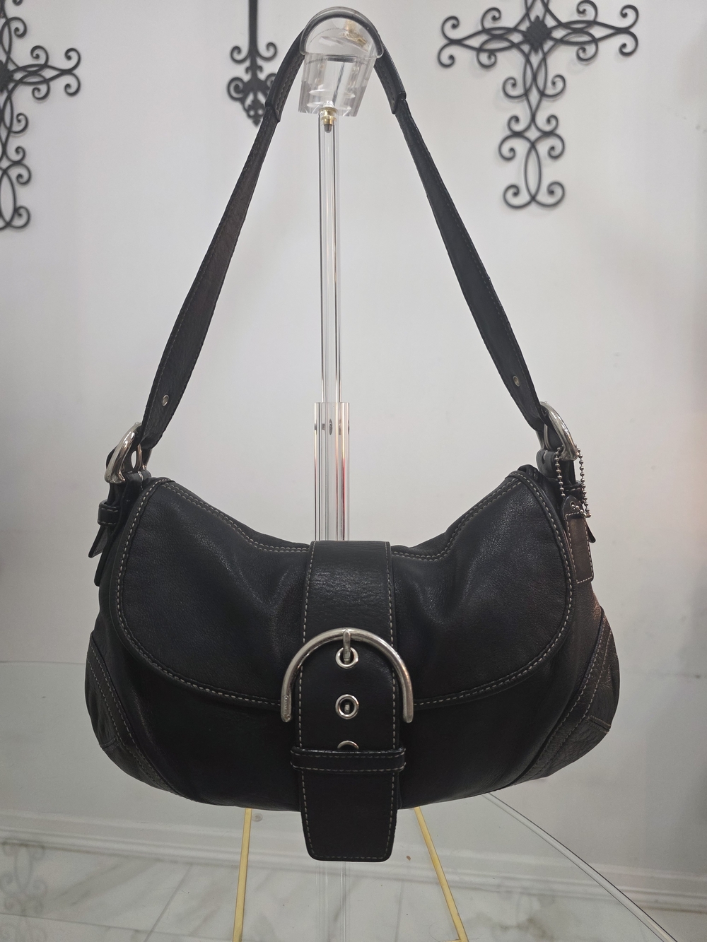 Vintage Coach Black Leather Soho Buckle Flap Hobo Bag 9248
